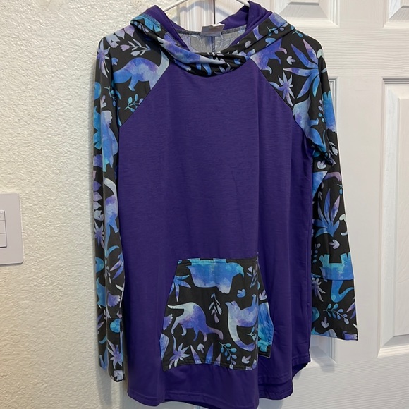 LuLaRoe Tops - LulaRoe Hooded Long Sleeve Purple/Blue Dinosaurs M